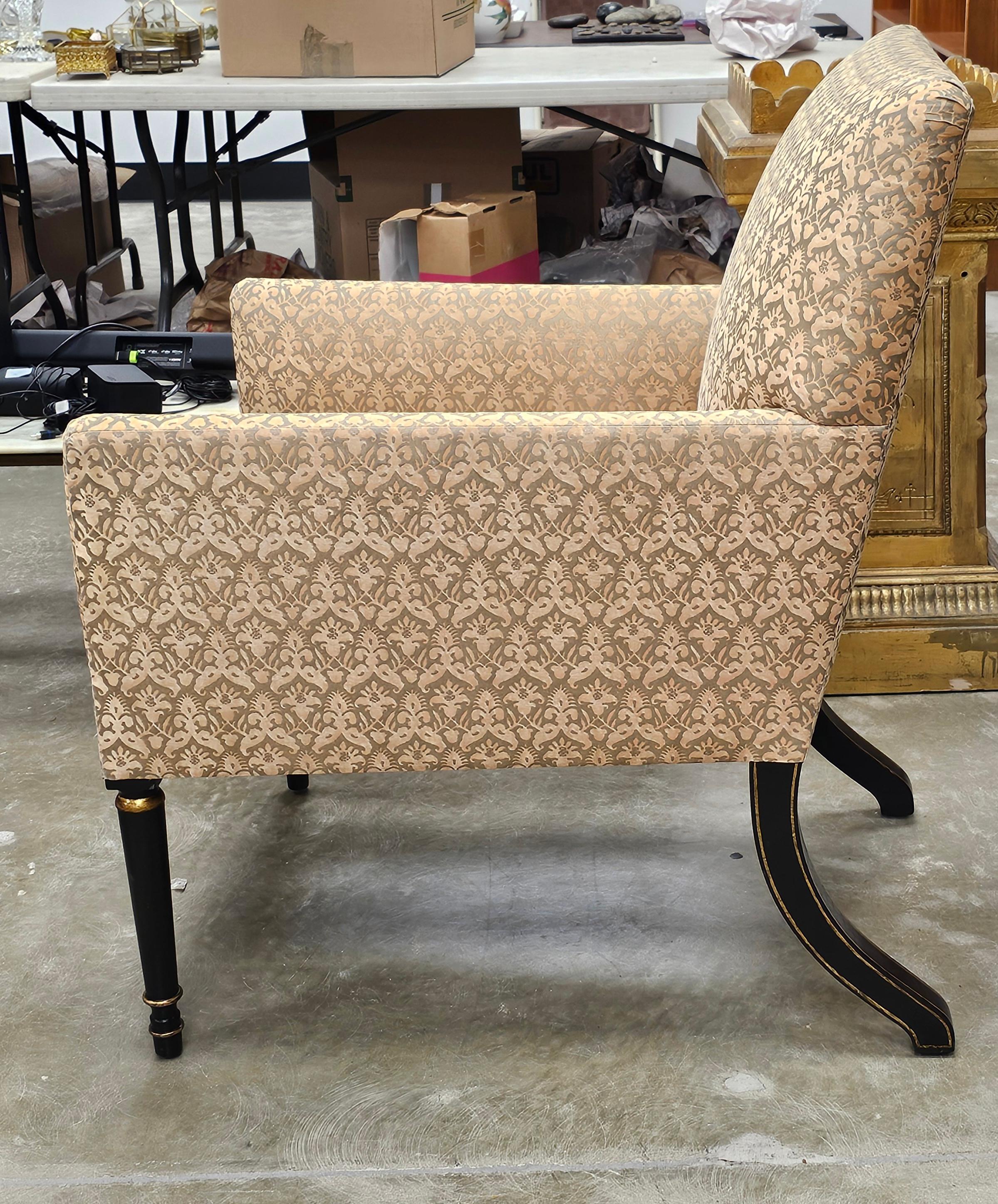 Upholstery Pair Dessin Fournir Partial Gilt, Ebonized Wood and Upholstered Lounge Chairs For Sale
