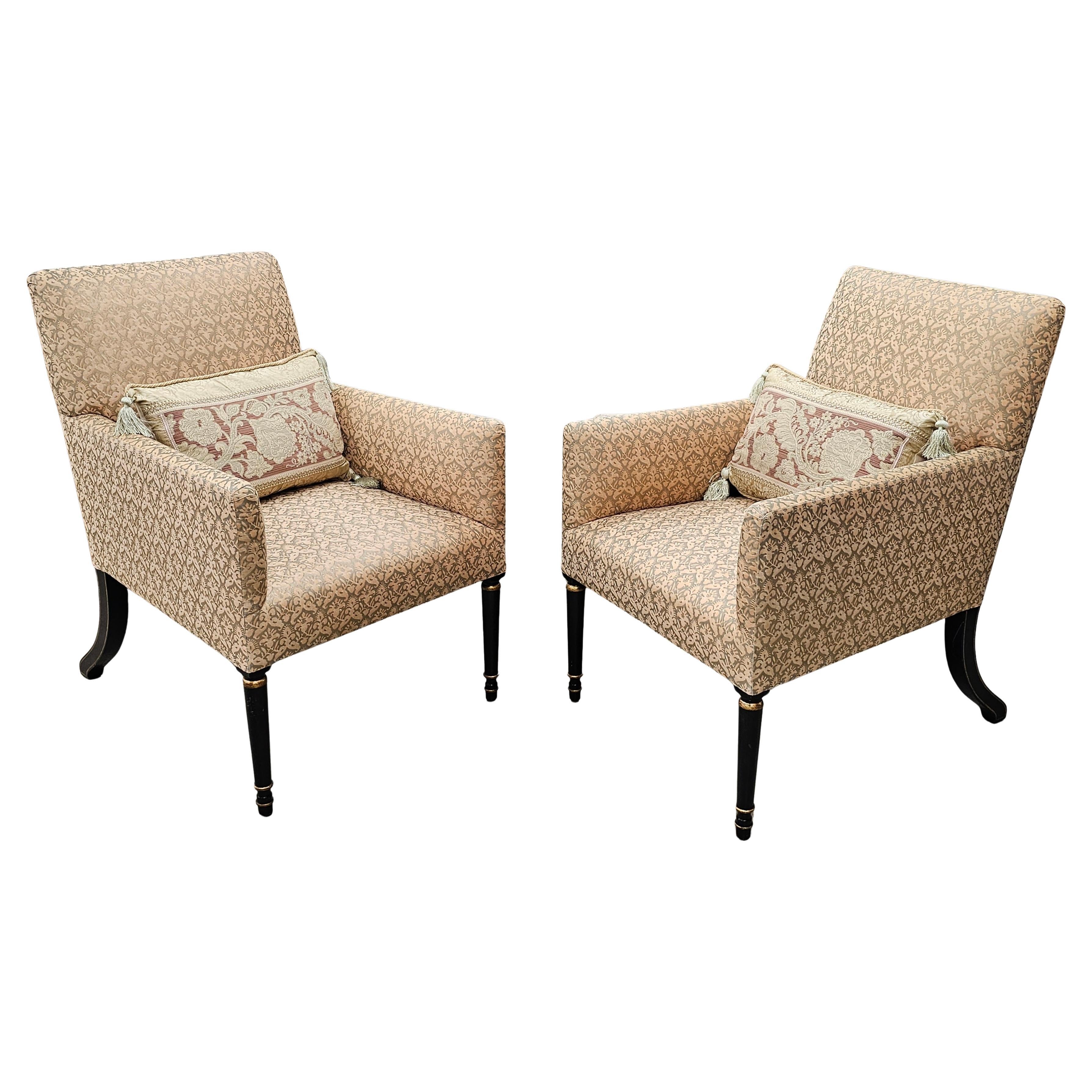 Pair Dessin Fournir Partial Gilt, Ebonized Wood and Upholstered Lounge Chairs