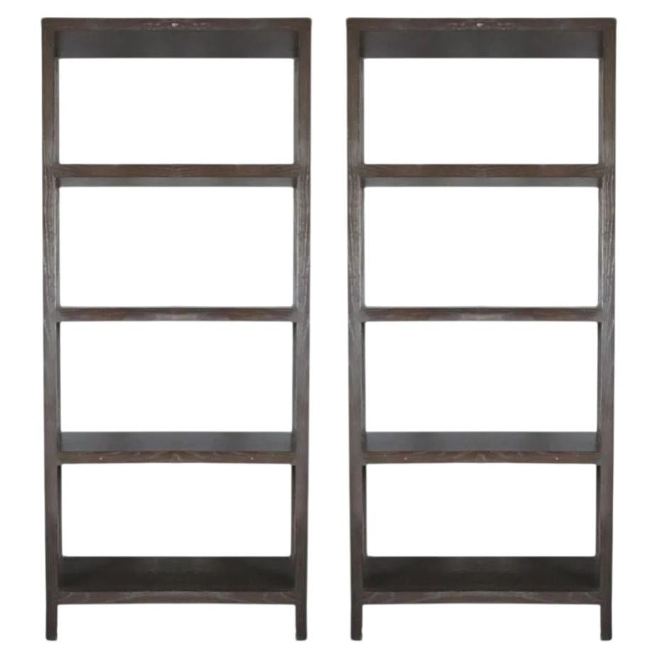 Pair Dessin Fournir Tall Dark Stain Wood Etageres For Sale