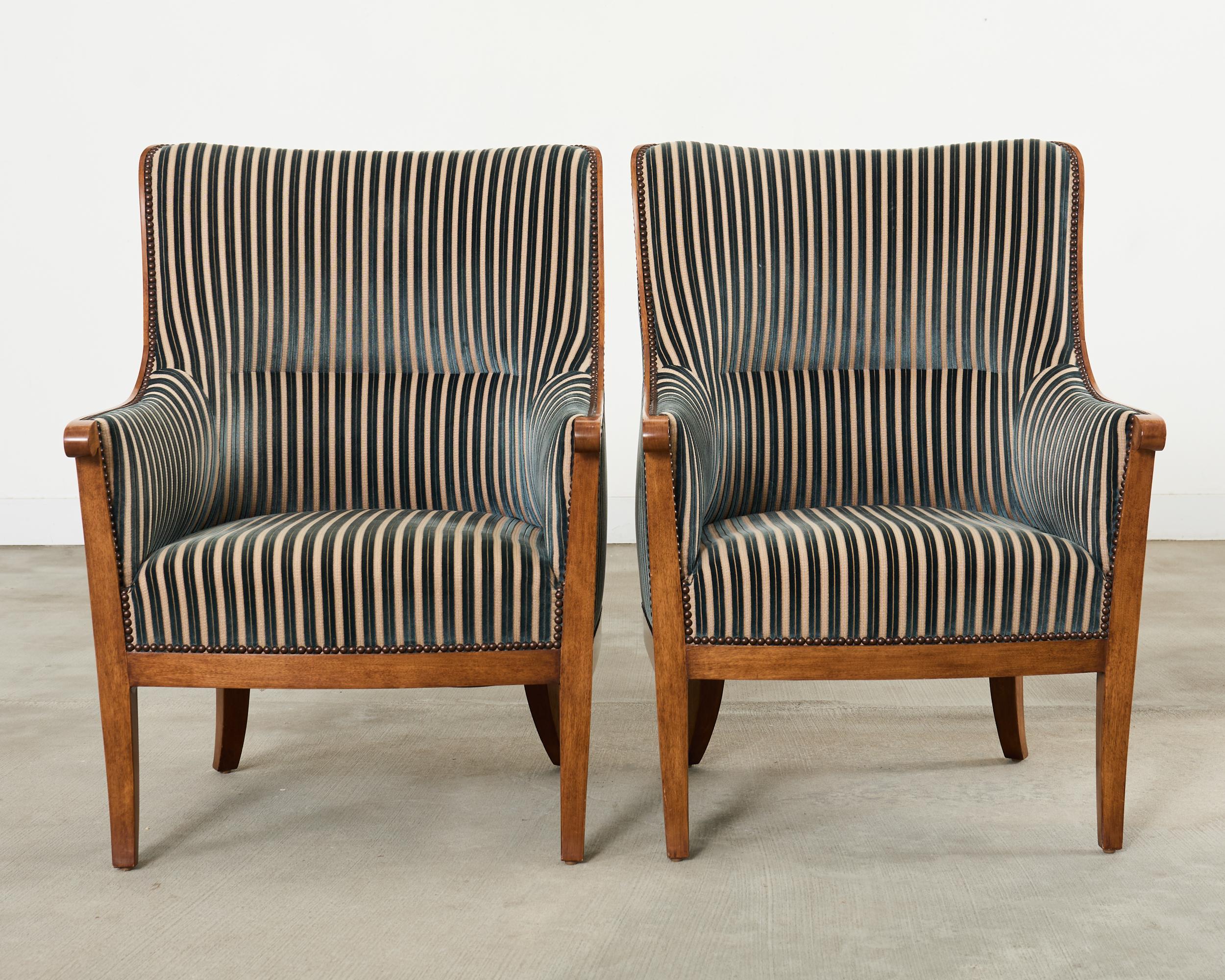 American Pair Dessinn Fournir Alexandria Walnut Regency Armchairs For Sale