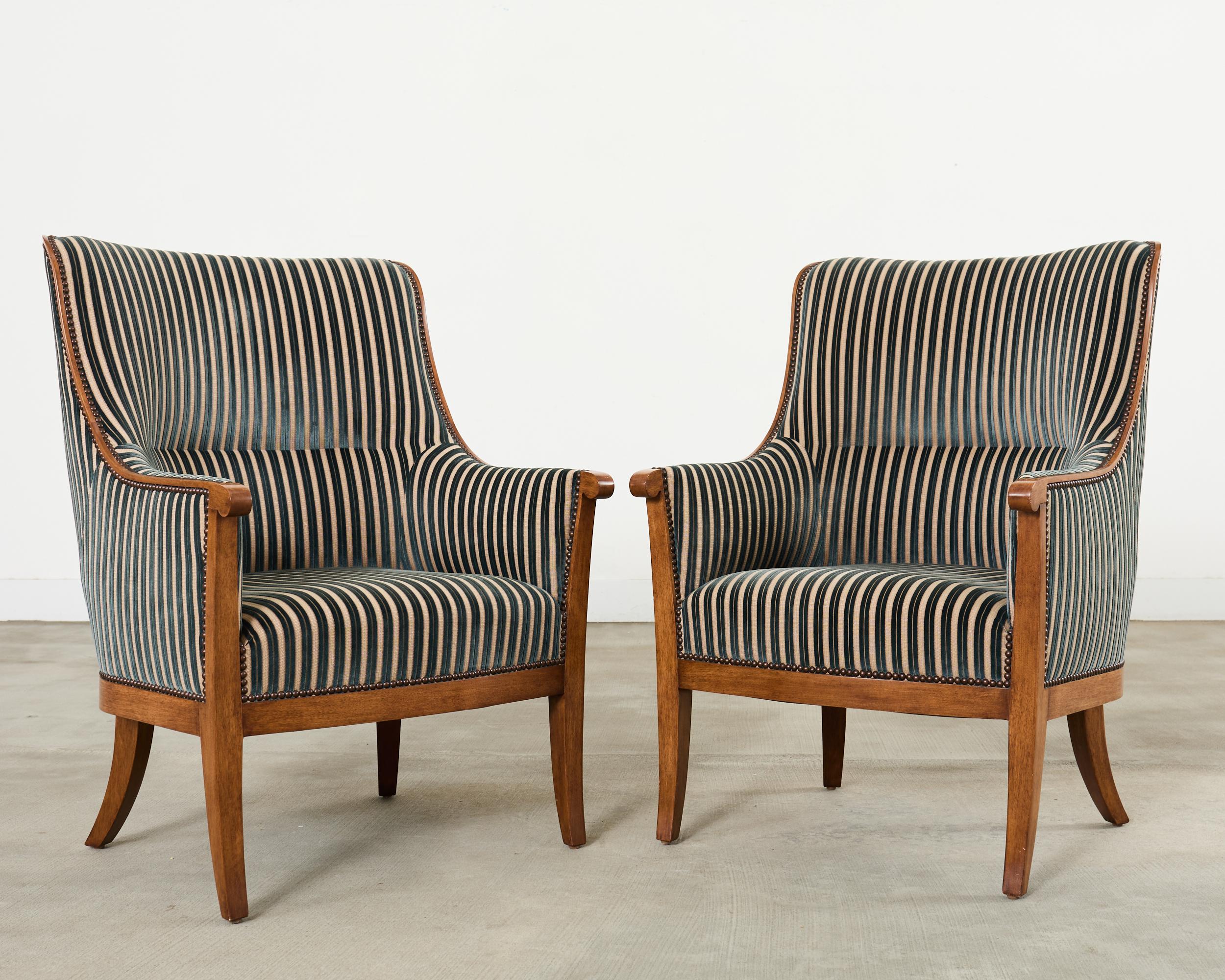 Hand-Crafted Pair Dessinn Fournir Alexandria Walnut Regency Armchairs For Sale