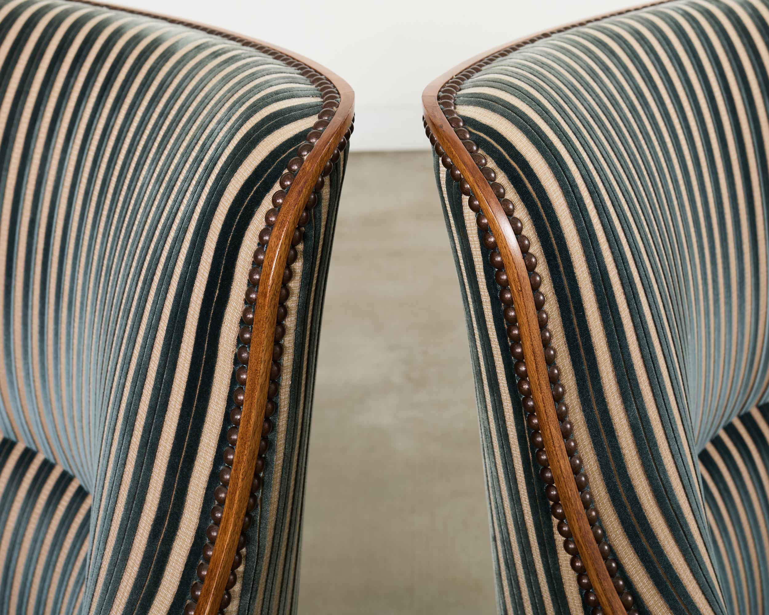 Brass Pair Dessinn Fournir Alexandria Walnut Regency Armchairs For Sale