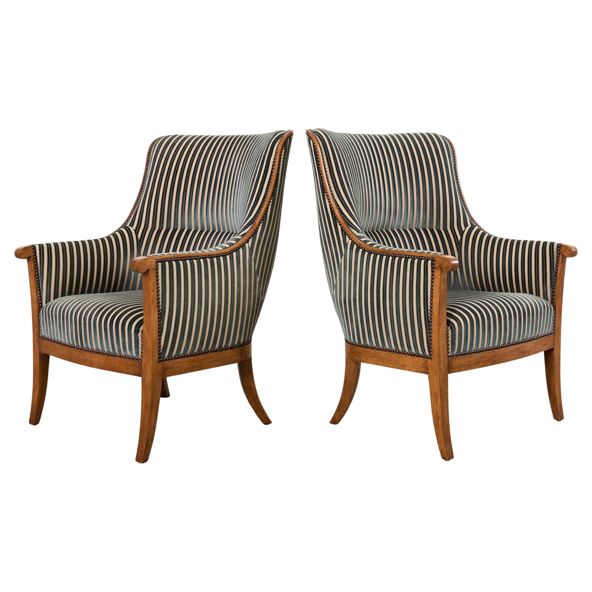 Pair Dessinn Fournir Alexandria Walnut Regency Armchairs For Sale