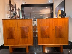 Pair diamond fronted maple wood cabinets