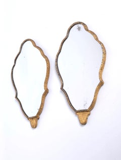 Pair Diminutive Antique Italian Scalloped Gilt Mirrors C.1920