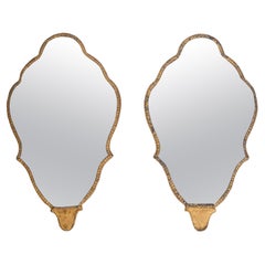 Pair Diminutive Antique Italian Scalloped Gilt Mirrors C.1920