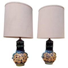 Pair Diminutive Ceramic Lamps with Shades Manner of Capodimonte