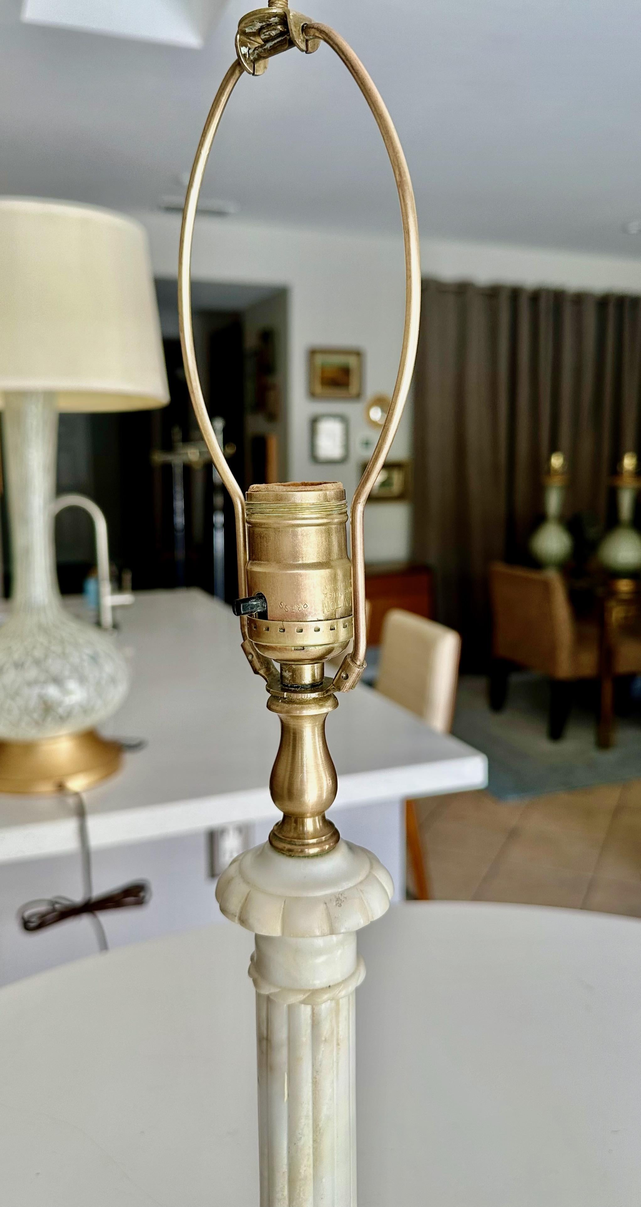 Pair Diminutive Column Neoclassic Alabaster Table Lamps For Sale 4