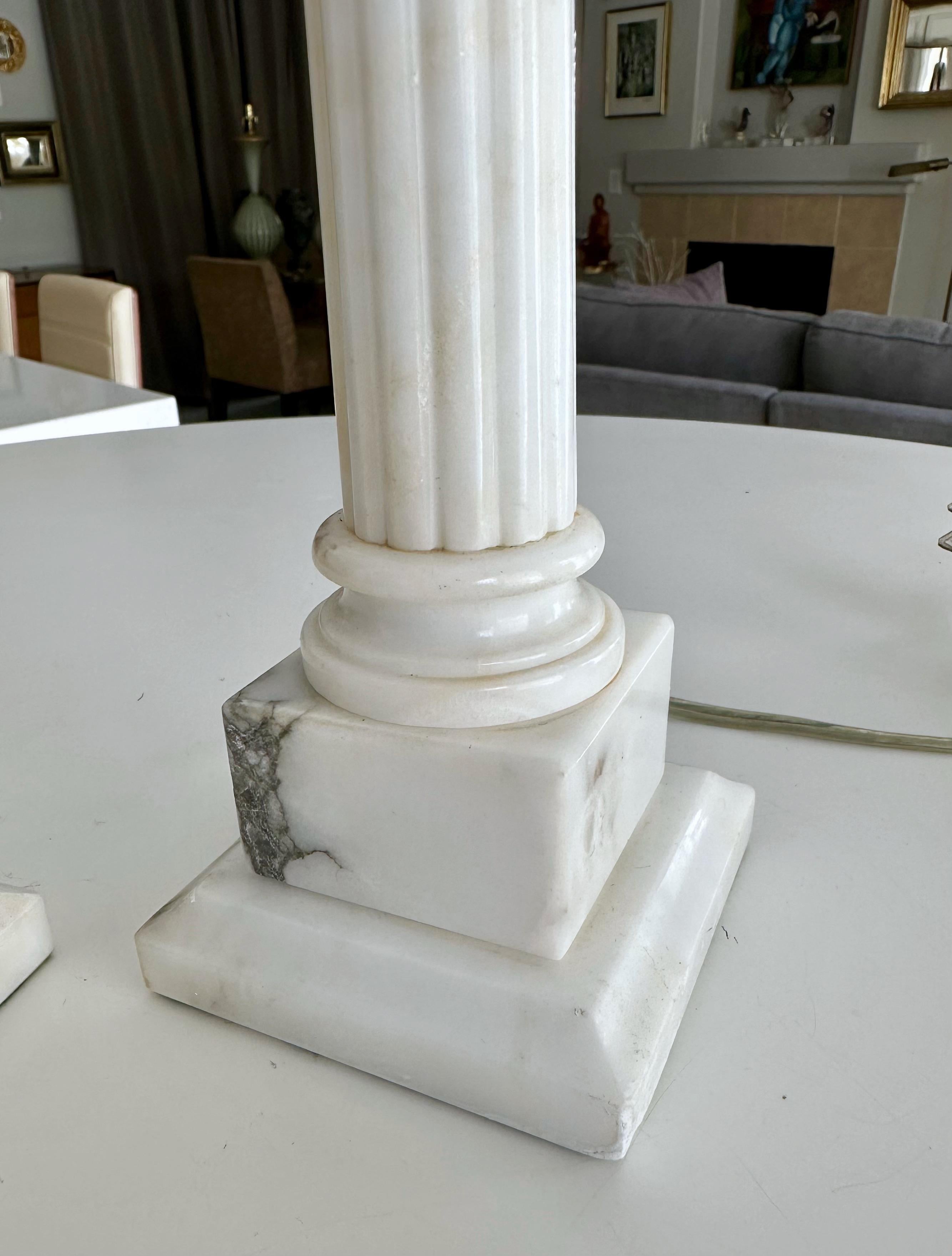 Pair Diminutive Column Neoclassic Alabaster Table Lamps For Sale 6