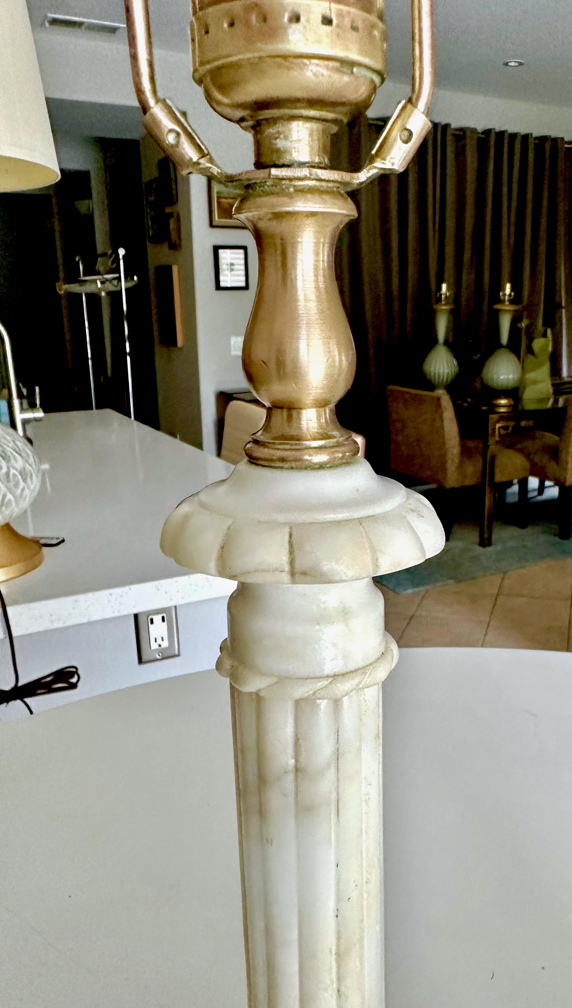 Pair Diminutive Column Neoclassic Alabaster Table Lamps For Sale 7