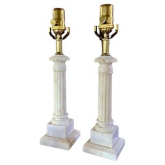 Pair Diminutive Column Neoclassic Alabaster Table Lamps