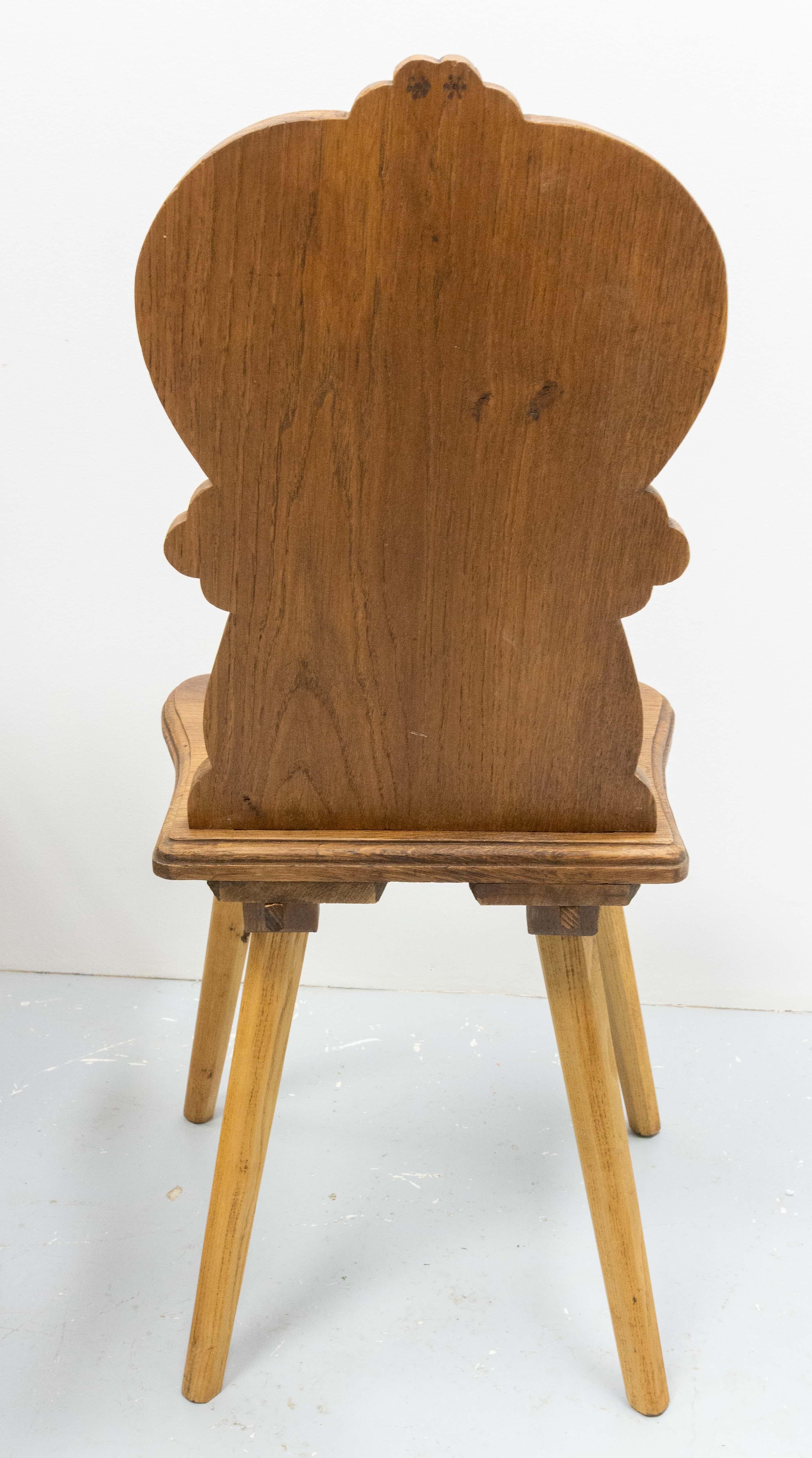Pair Dining Chairs Swiss Alp Escabelles Oak Brutalist Style, French, Late 19th C For Sale 2