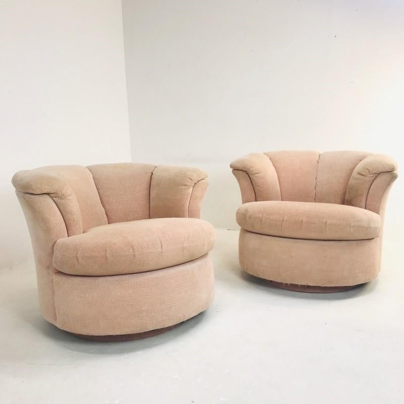 Late 20th Century Pair of Directional Lotus Style Swivel Chairs
