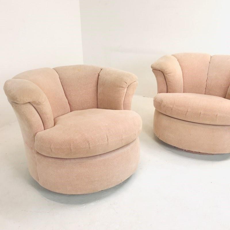 Fabric Pair of Directional Lotus Style Swivel Chairs