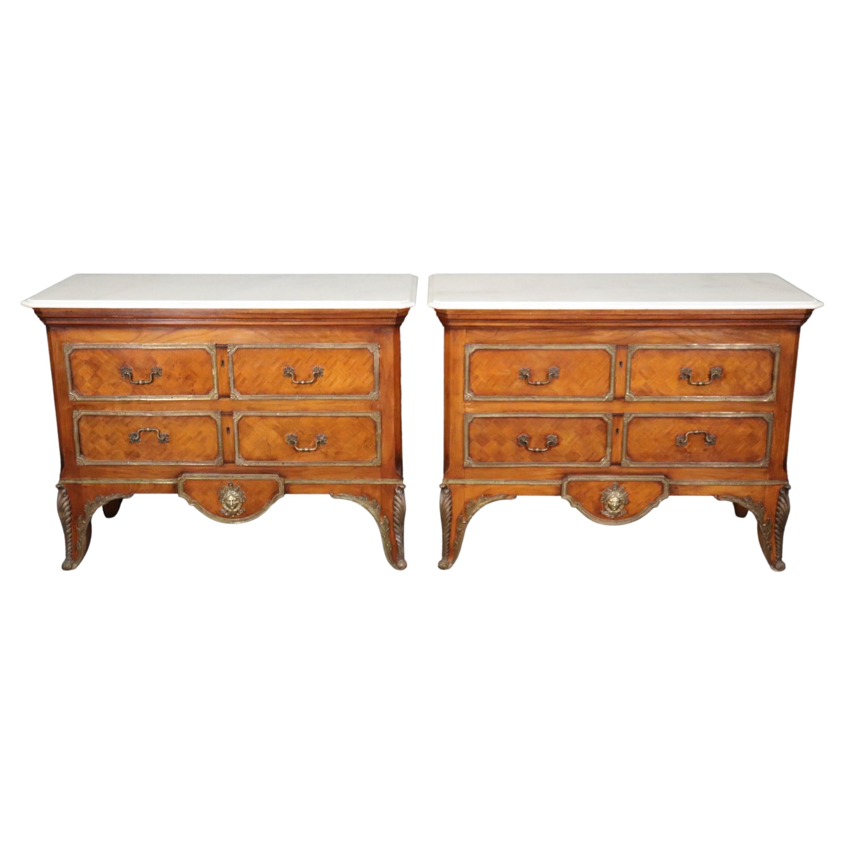 Pair Directoire Bronze Mounted Figural Marble Top Kingwood Nightstands Commodes  For Sale