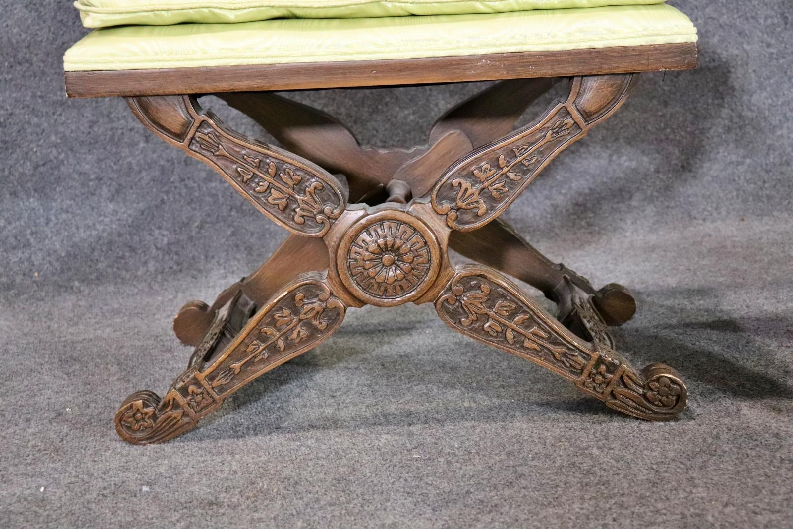 Walnut Pair Directoire Carved Draper Era x Benches  For Sale