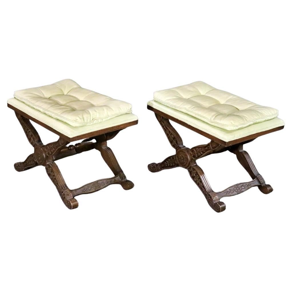 Pair Directoire Carved Draper Era x Benches  For Sale
