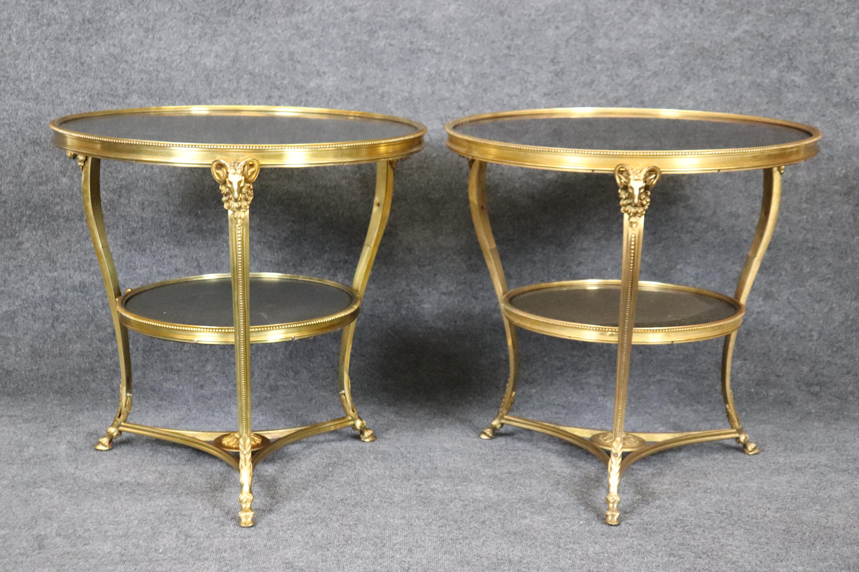 Pair Directoire Highly Naturalistic Rams Head Dore' Bronze Marble Top Gueridons  For Sale 1