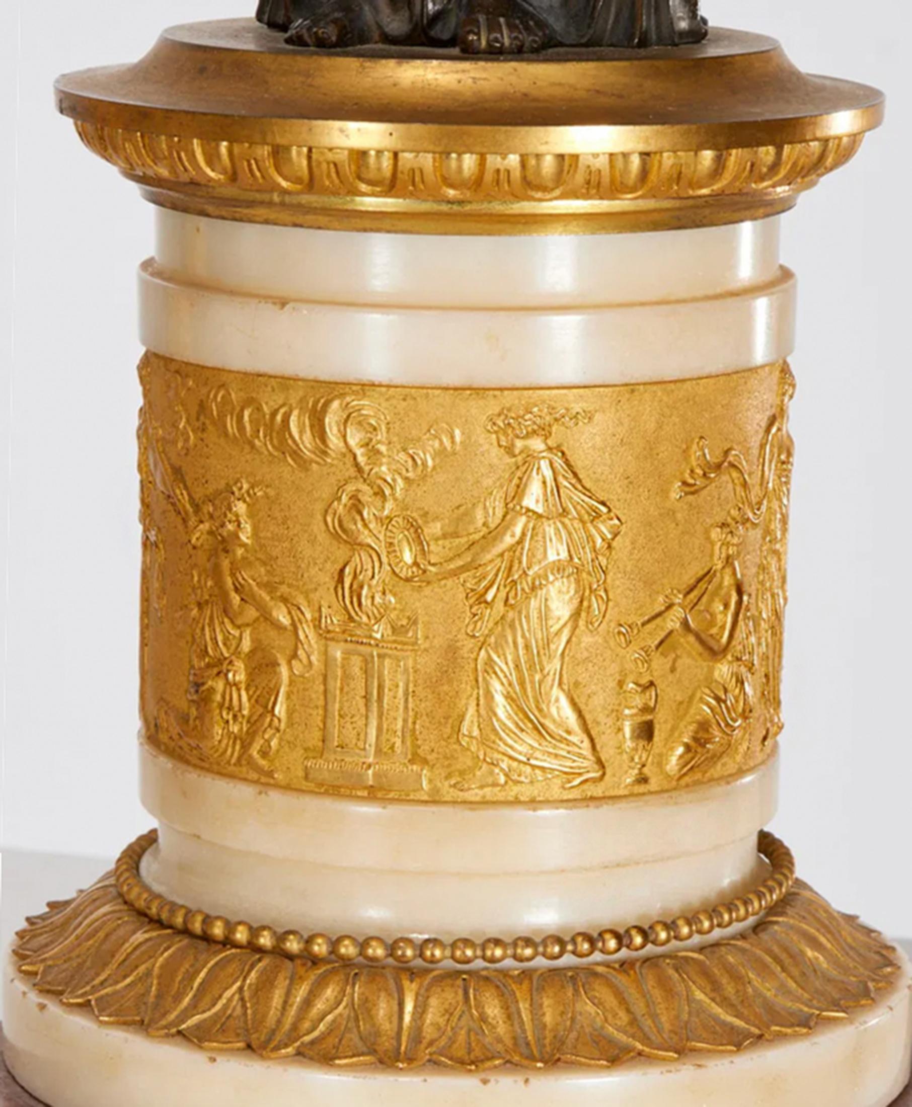 XVIIIe siècle Paire de candélabres figuratifs en bronze et bronze doré Directoire en vente