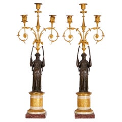 Pair Directoire Ormolu & Bronze Figural Candelabras