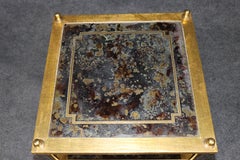 Pair Directoire Style Brass and Giltwood Eglomise Top End Tables