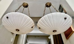 Pair Directoire Style French Alabaster Pendant Chandelier Lights