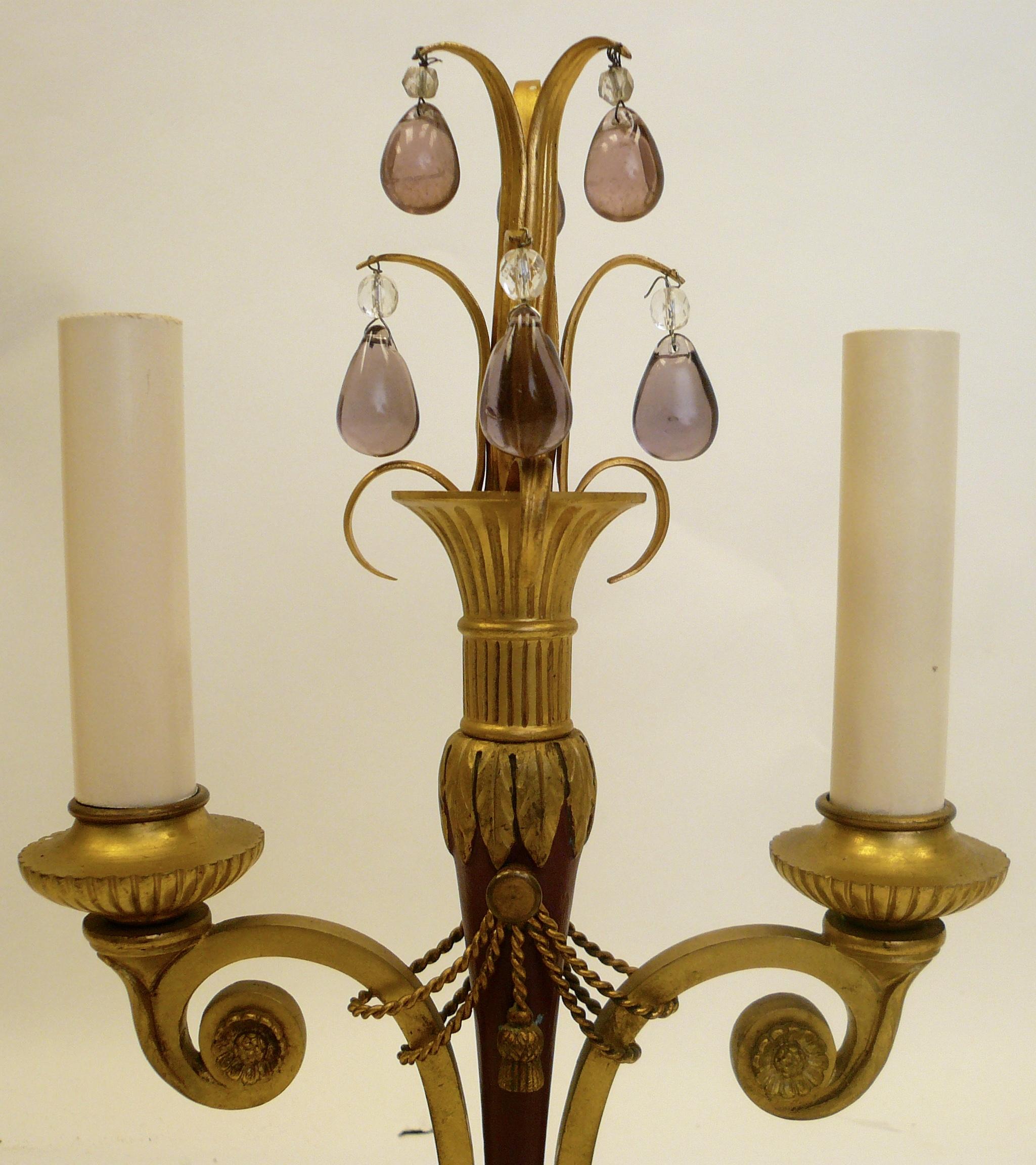 Pair of Directoire Style Gilt Bronze and Tole Painted Candelabra Lamps 5