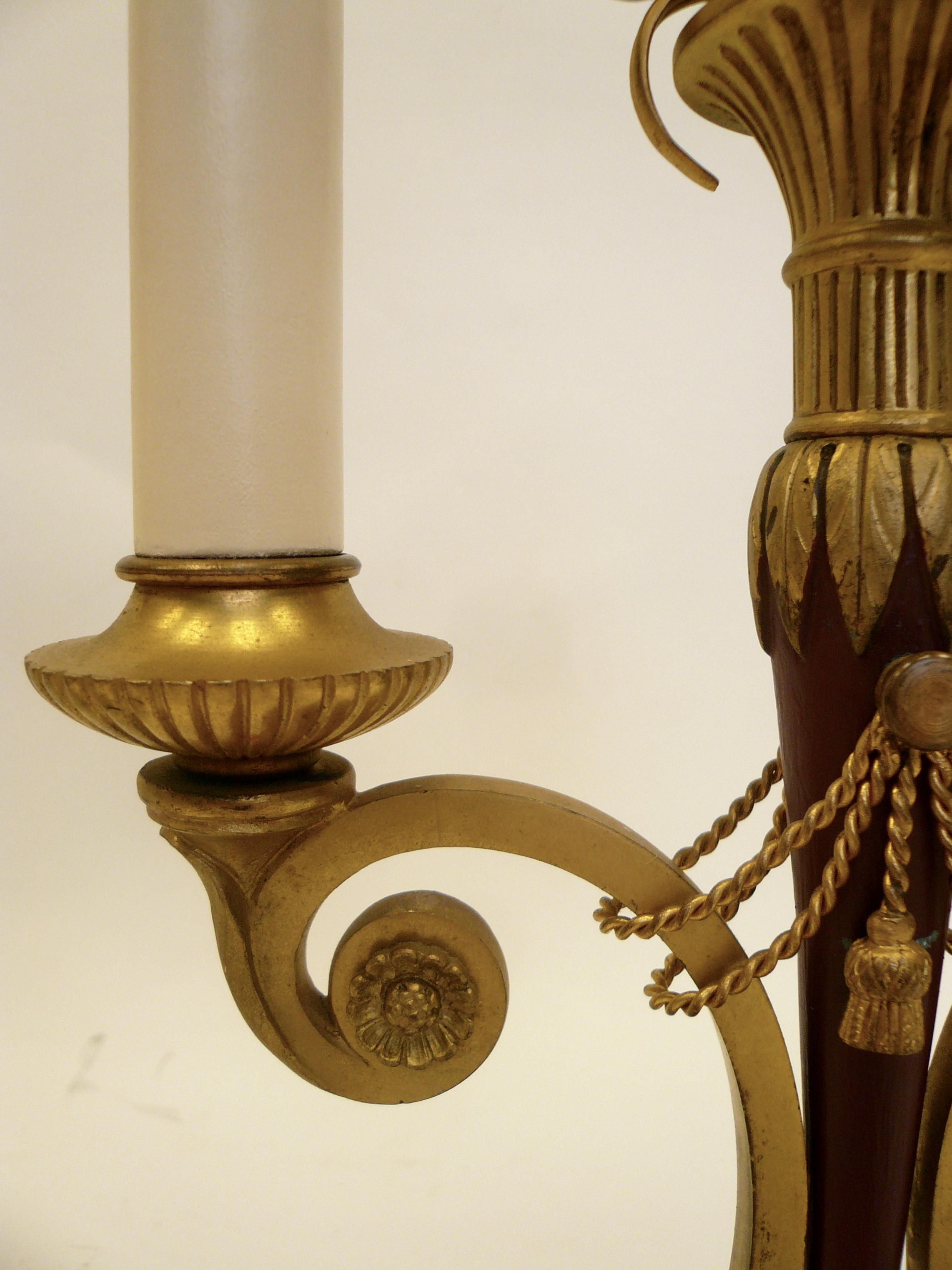 Pair of Directoire Style Gilt Bronze and Tole Painted Candelabra Lamps 6