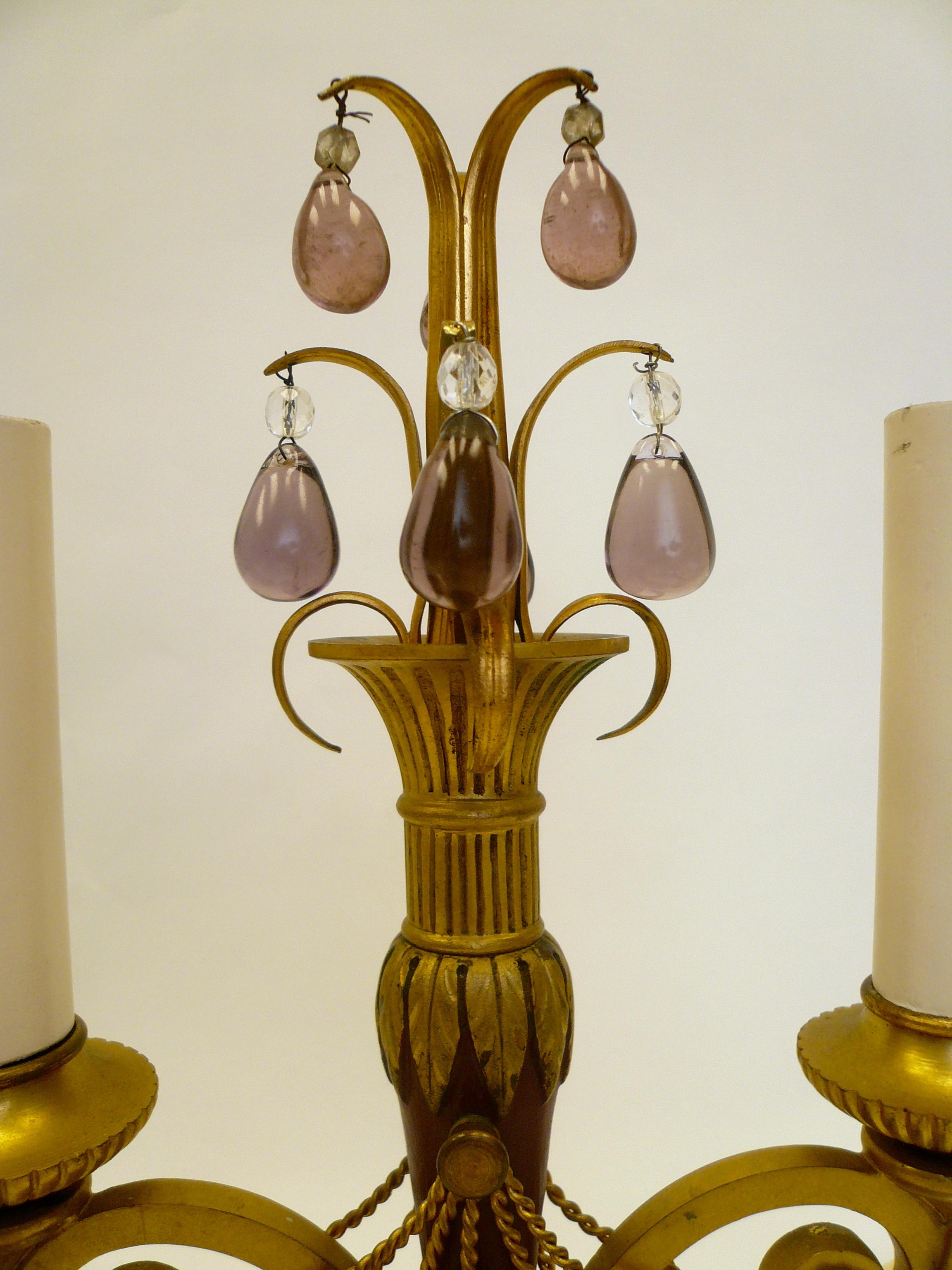 Pair of Directoire Style Gilt Bronze and Tole Painted Candelabra Lamps 7