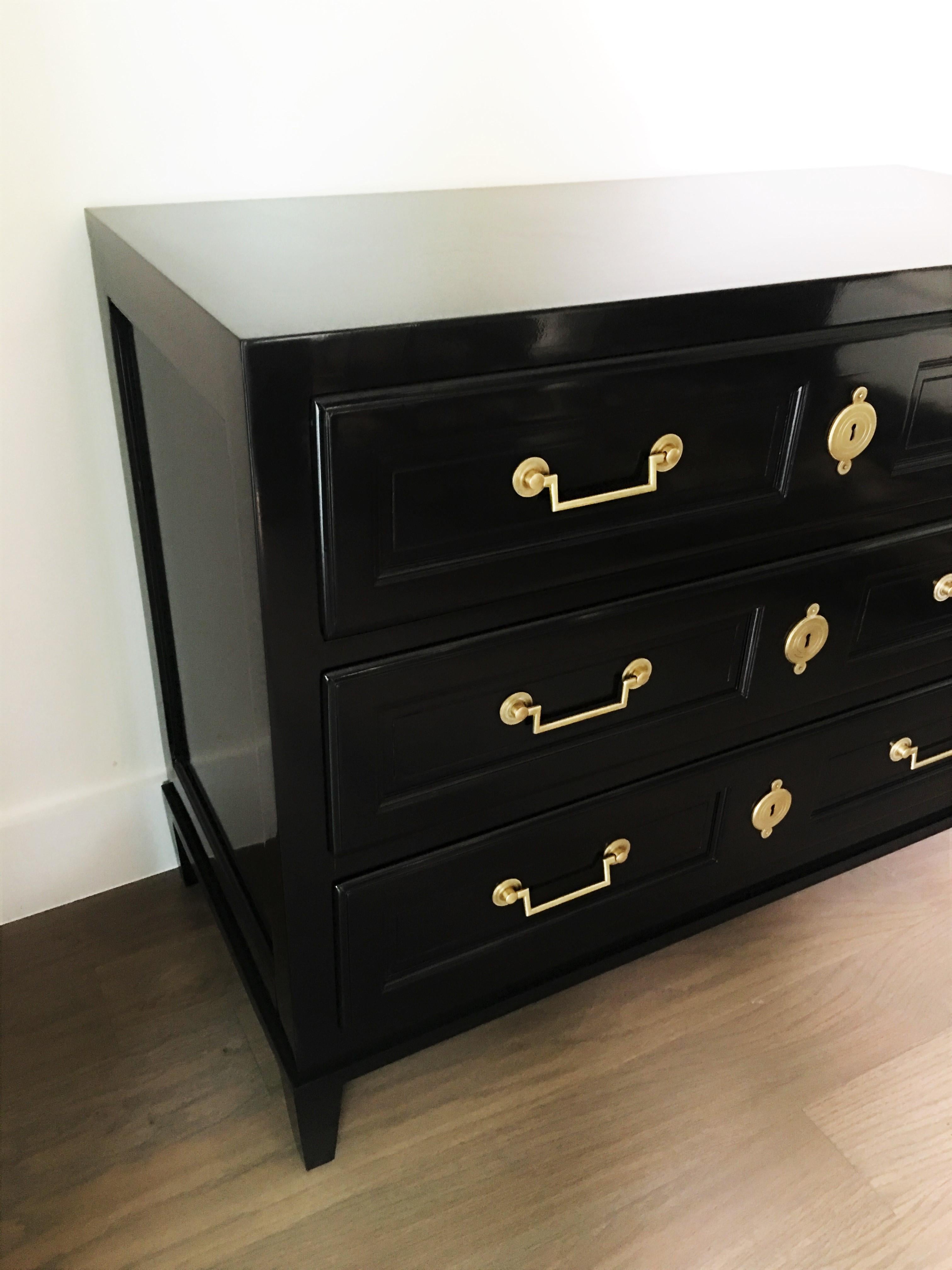 Mid-Century Modern Pair of Directoire Style Lacquered Commodes/Chest of Drawers by Baker Furniture