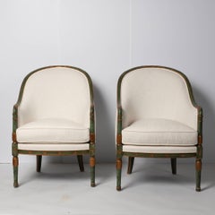 Pair Directoire Style Painted Parcel Bergère Chairs