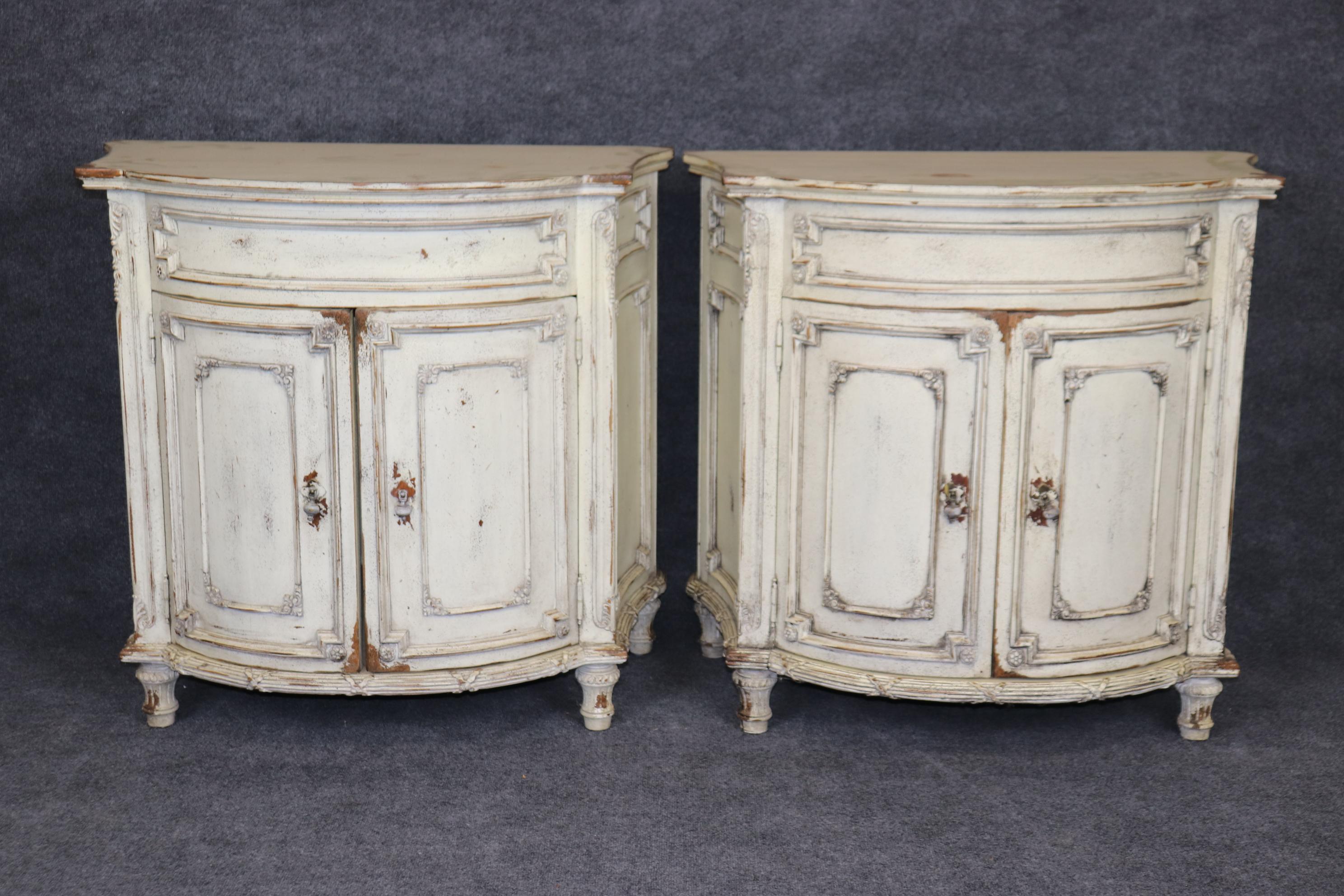 Louis XVI Pair Distressed Painted and Finished Habersham Style Demilune Side Cabinets 