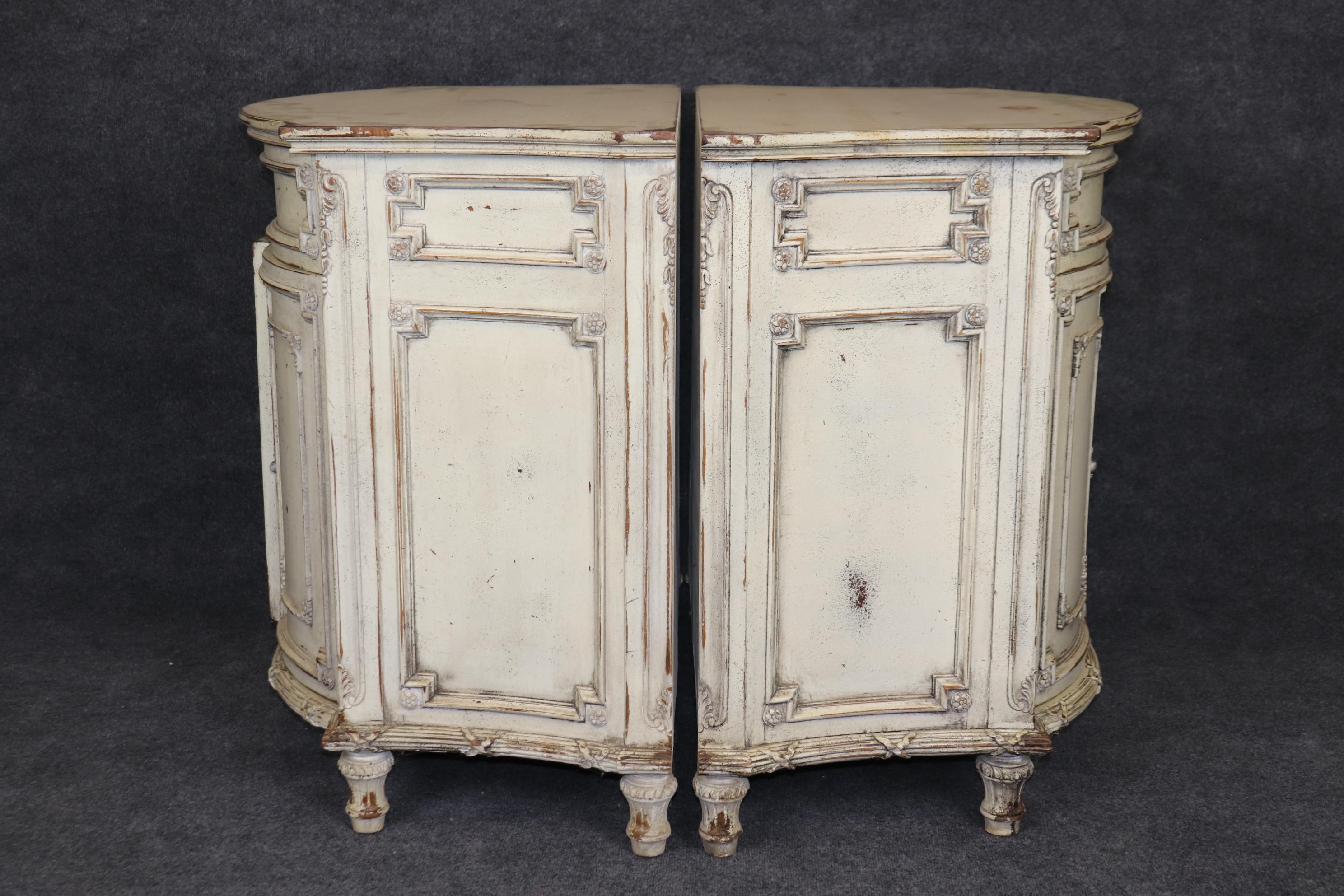 Asian Pair Distressed Painted and Finished Habersham Style Demilune Side Cabinets 