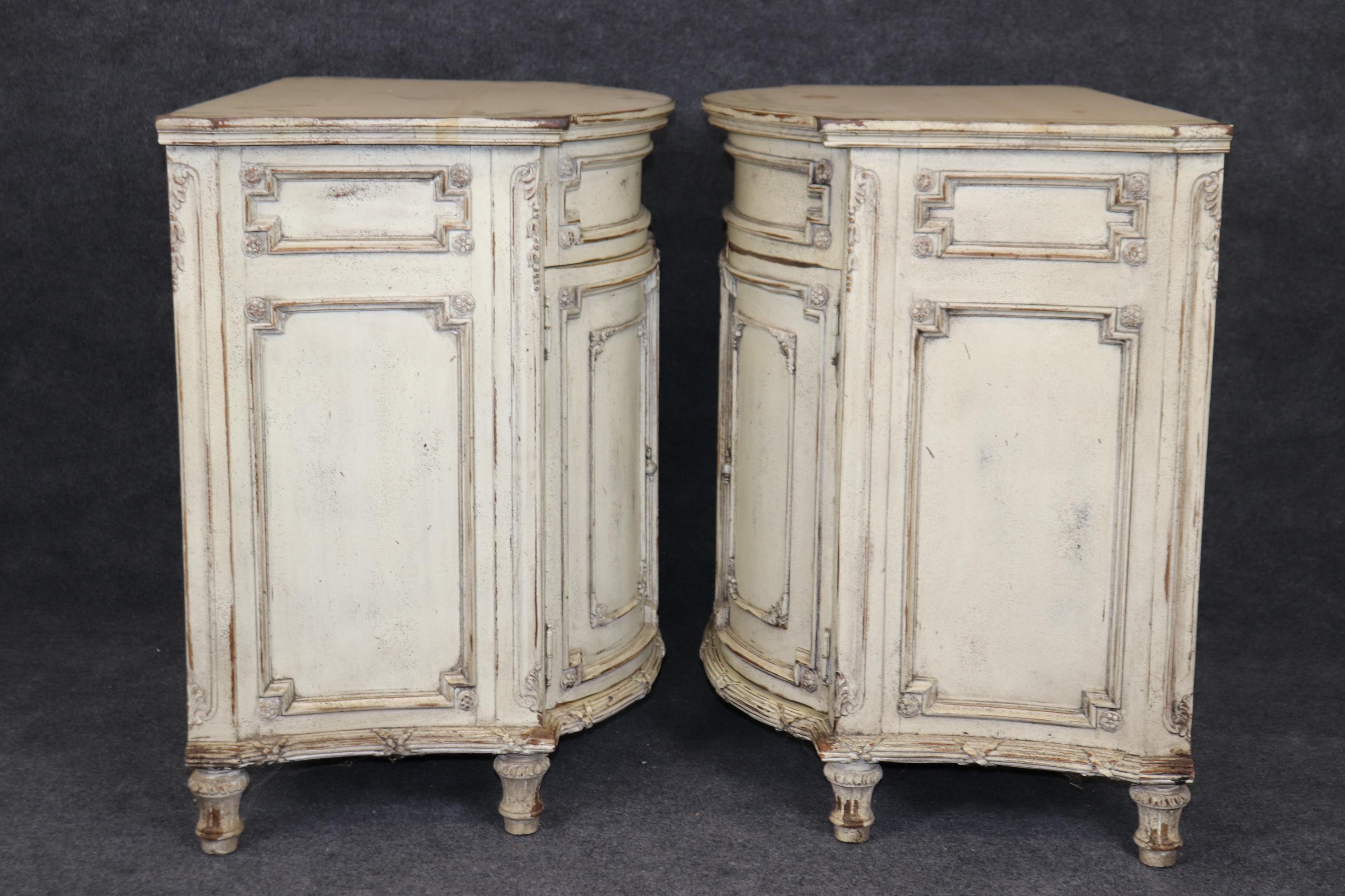 Pair Distressed Painted and Finished Habersham Style Demilune Side Cabinets  In Good Condition In Swedesboro, NJ