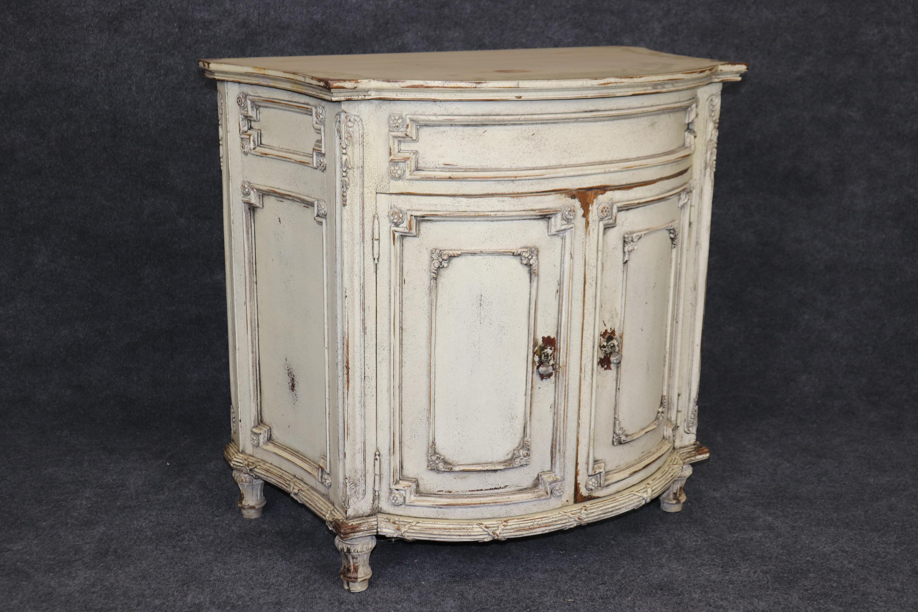 Contemporary Pair Distressed Painted and Finished Habersham Style Demilune Side Cabinets 