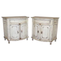 Used Pair Distressed Painted and Finished Habersham Style Demilune Side Cabinets 