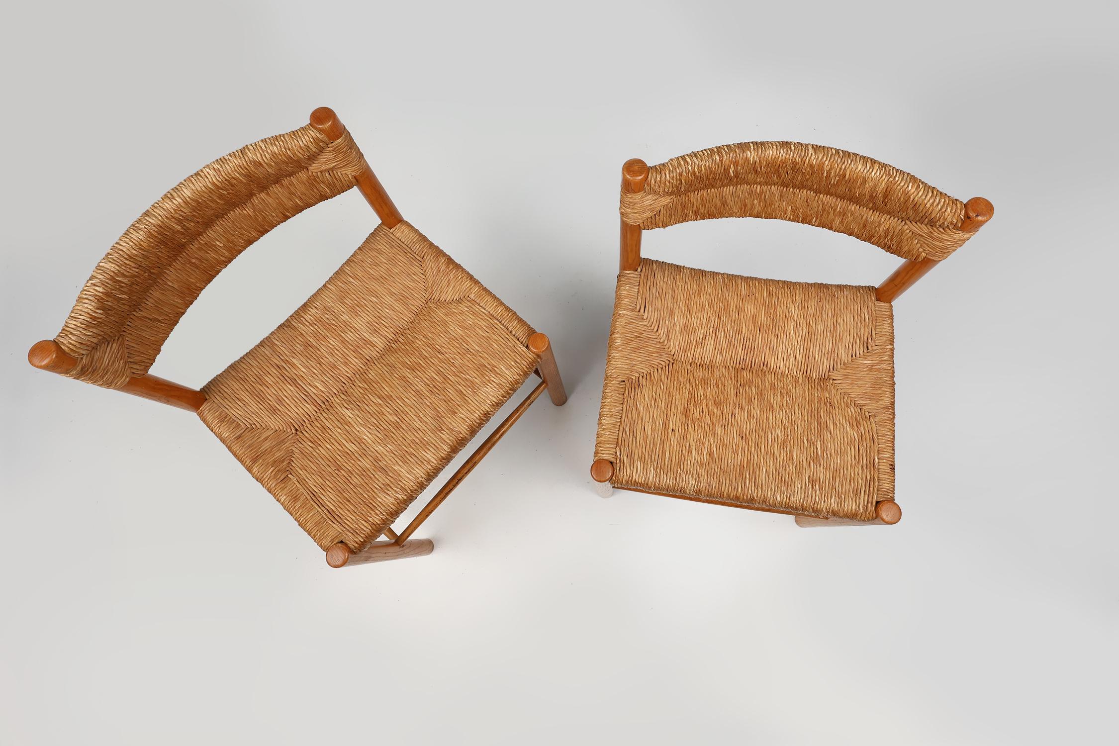 Mid-20th Century Pair Dordogne Straw Chair by Robert Sentou and Charlotte Perriand, 1960s For Sale