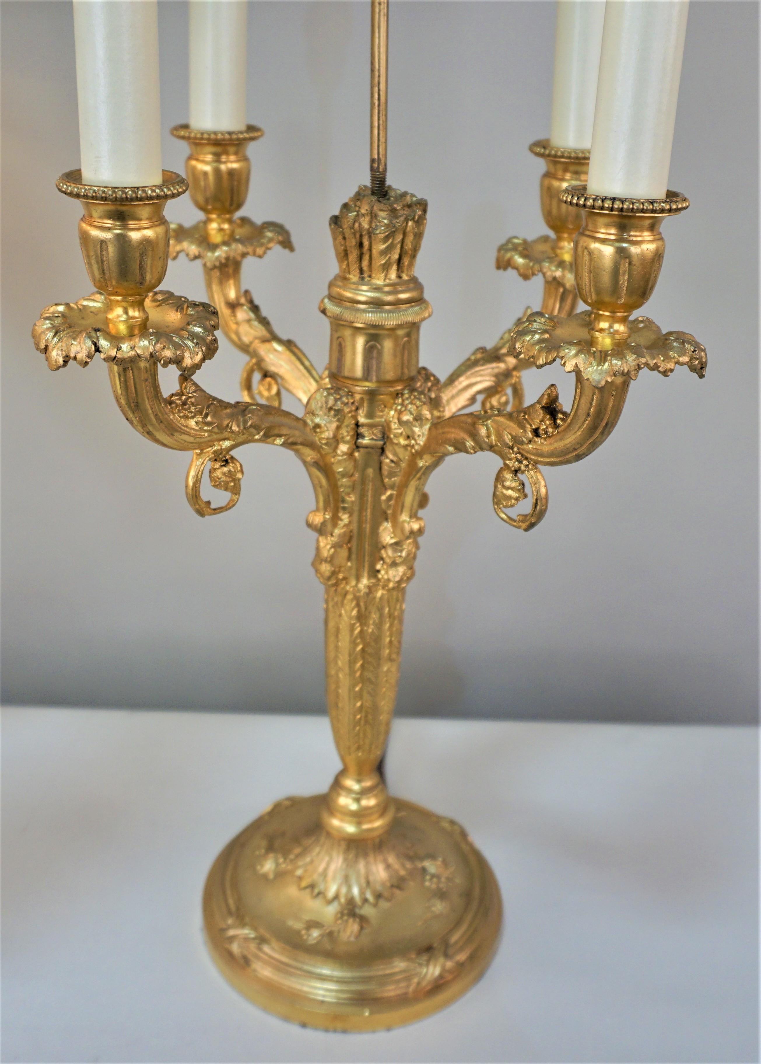 Gilt Pair of Doré Bronze Candelabra Lamps by Albert Maroinnet