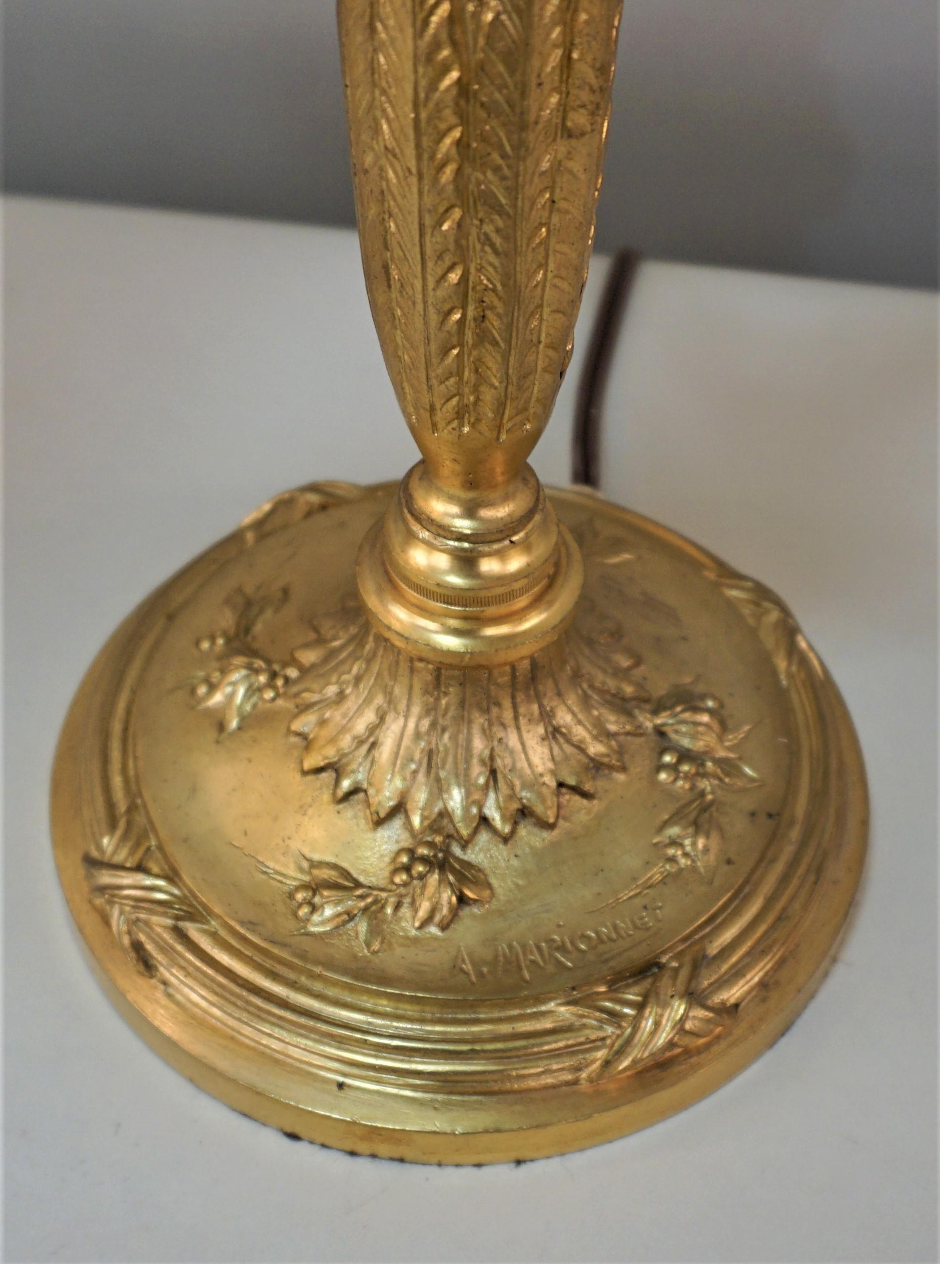French Pair of Doré Bronze Candelabra Lamps by Albert Maroinnet