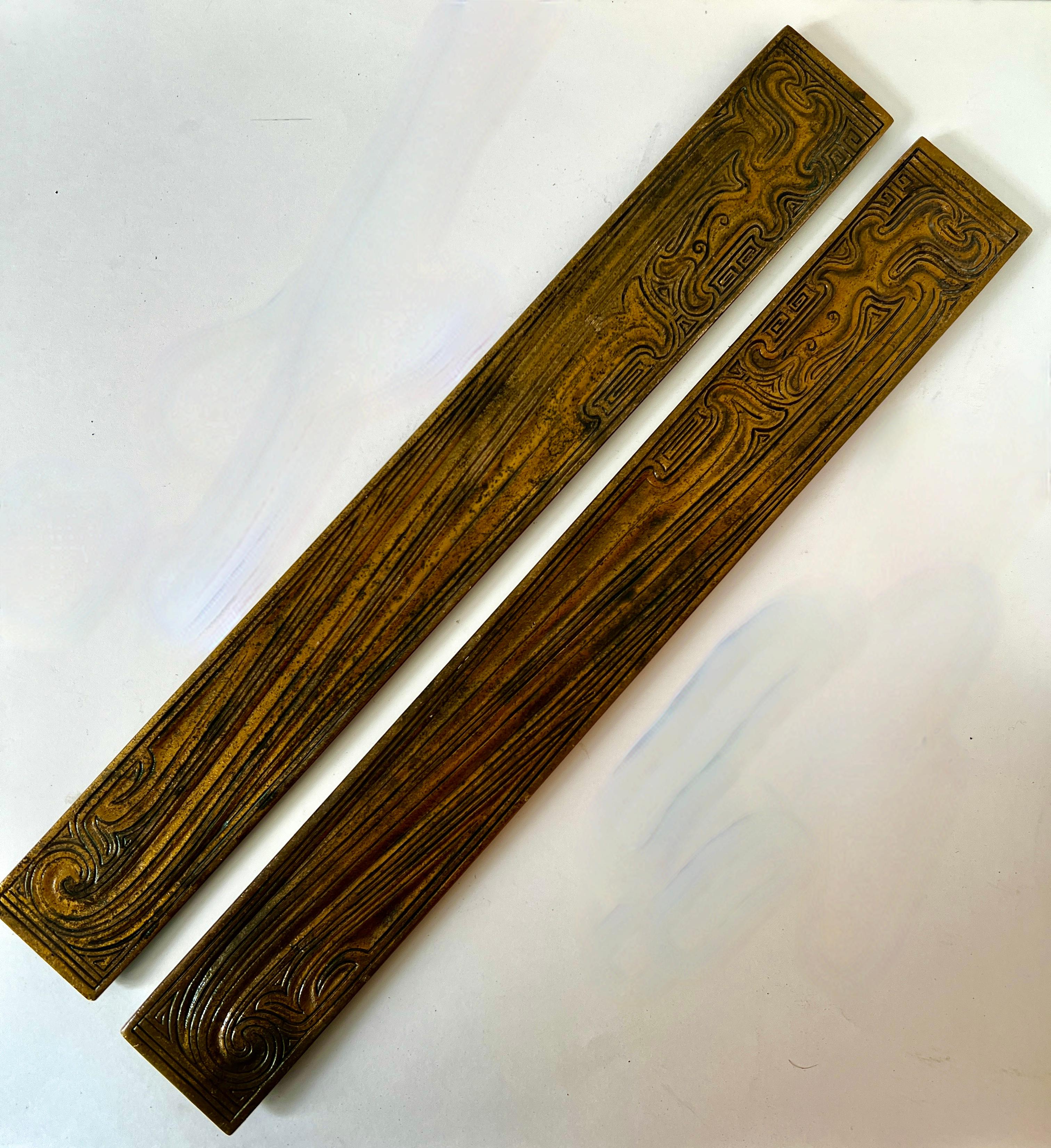 Cast Pair Dore Bronze Chinese Pattern 1751 Tiffany New York Desk Blotters  For Sale