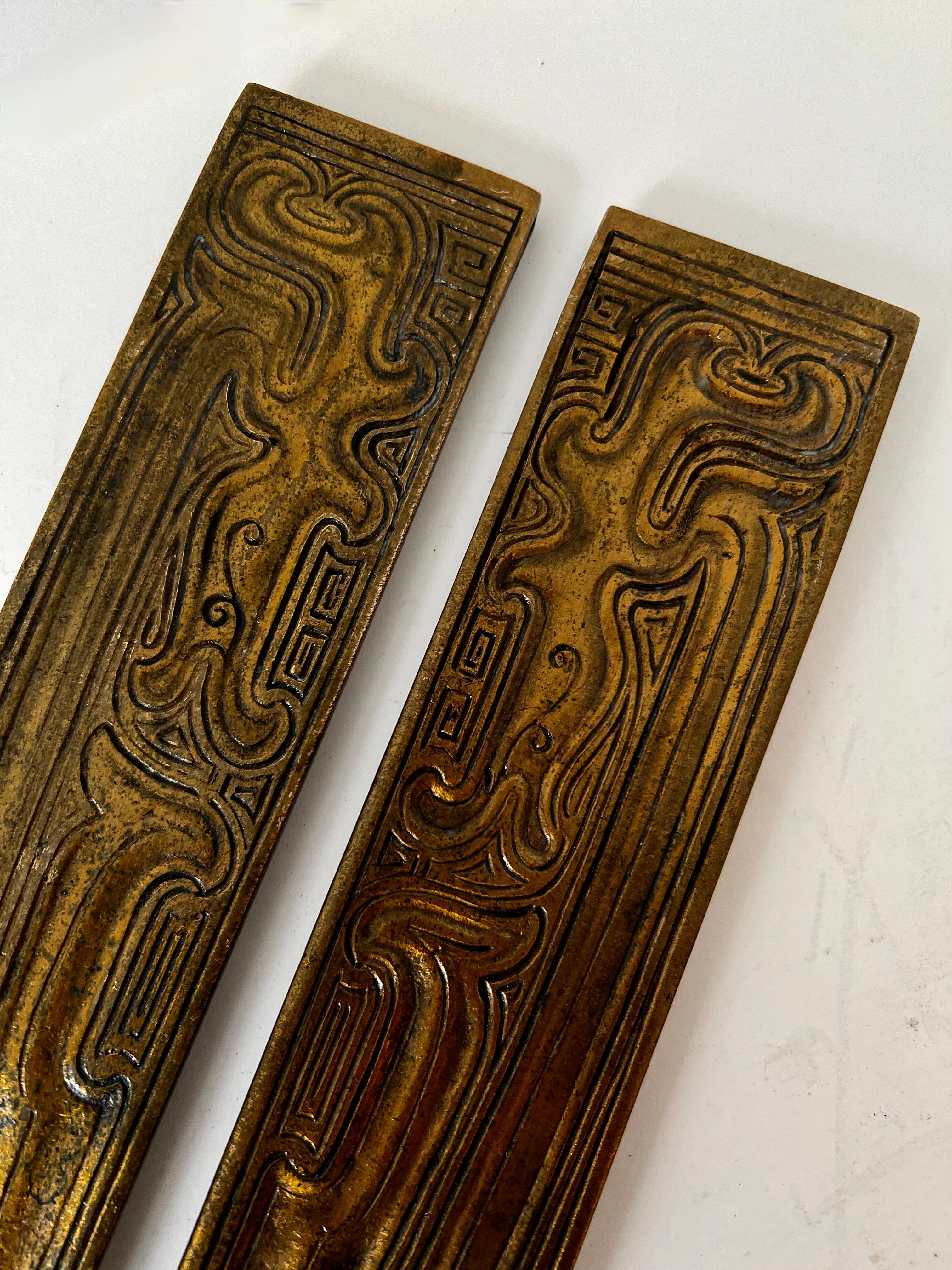Pair Dore Bronze Chinese Pattern 1751 Tiffany New York Desk Blotters  In Good Condition For Sale In Los Angeles, CA