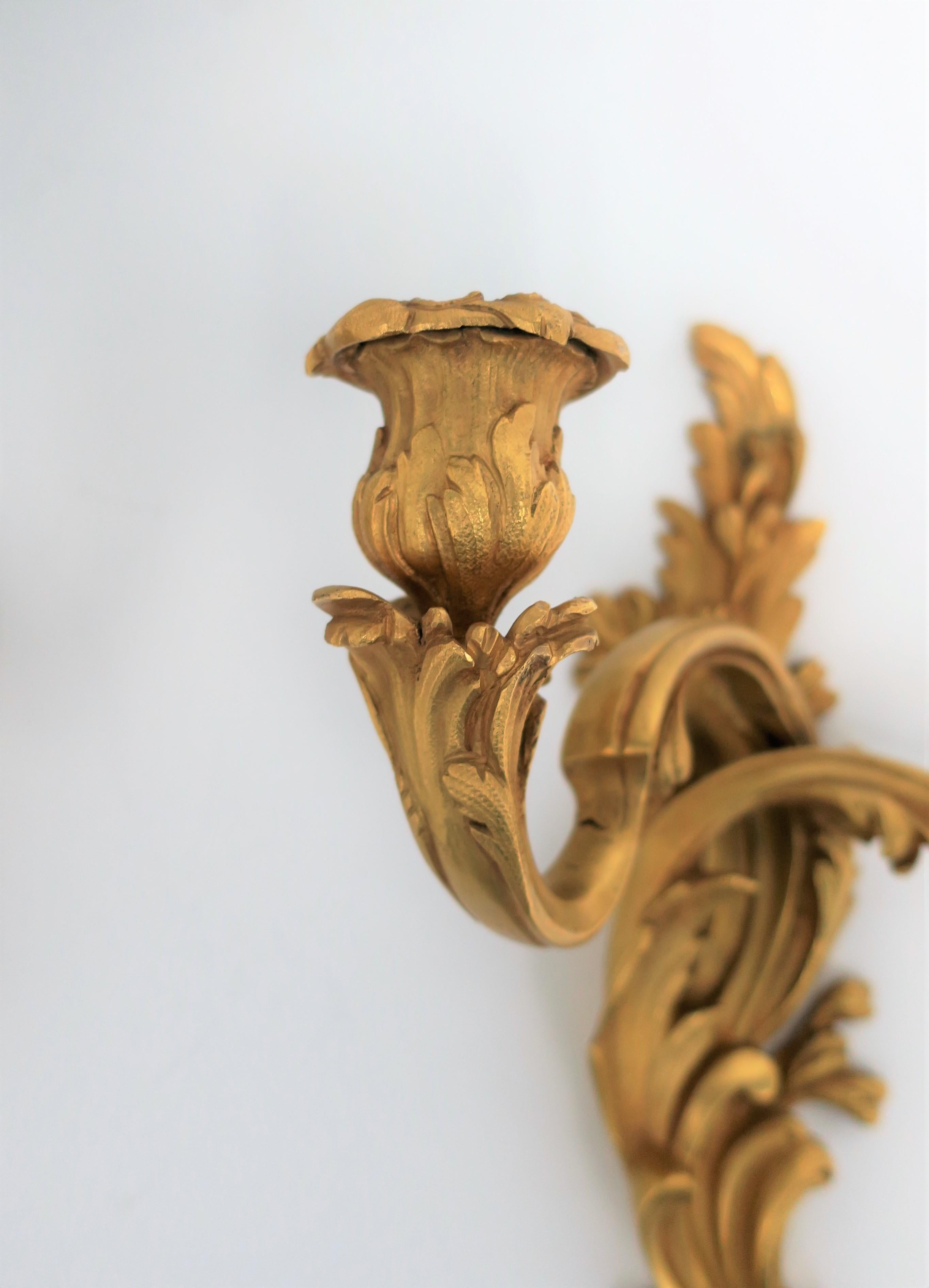 Pair of Dore Gold Gilt Bronze Rococo Candlestick Wall Sconces 1
