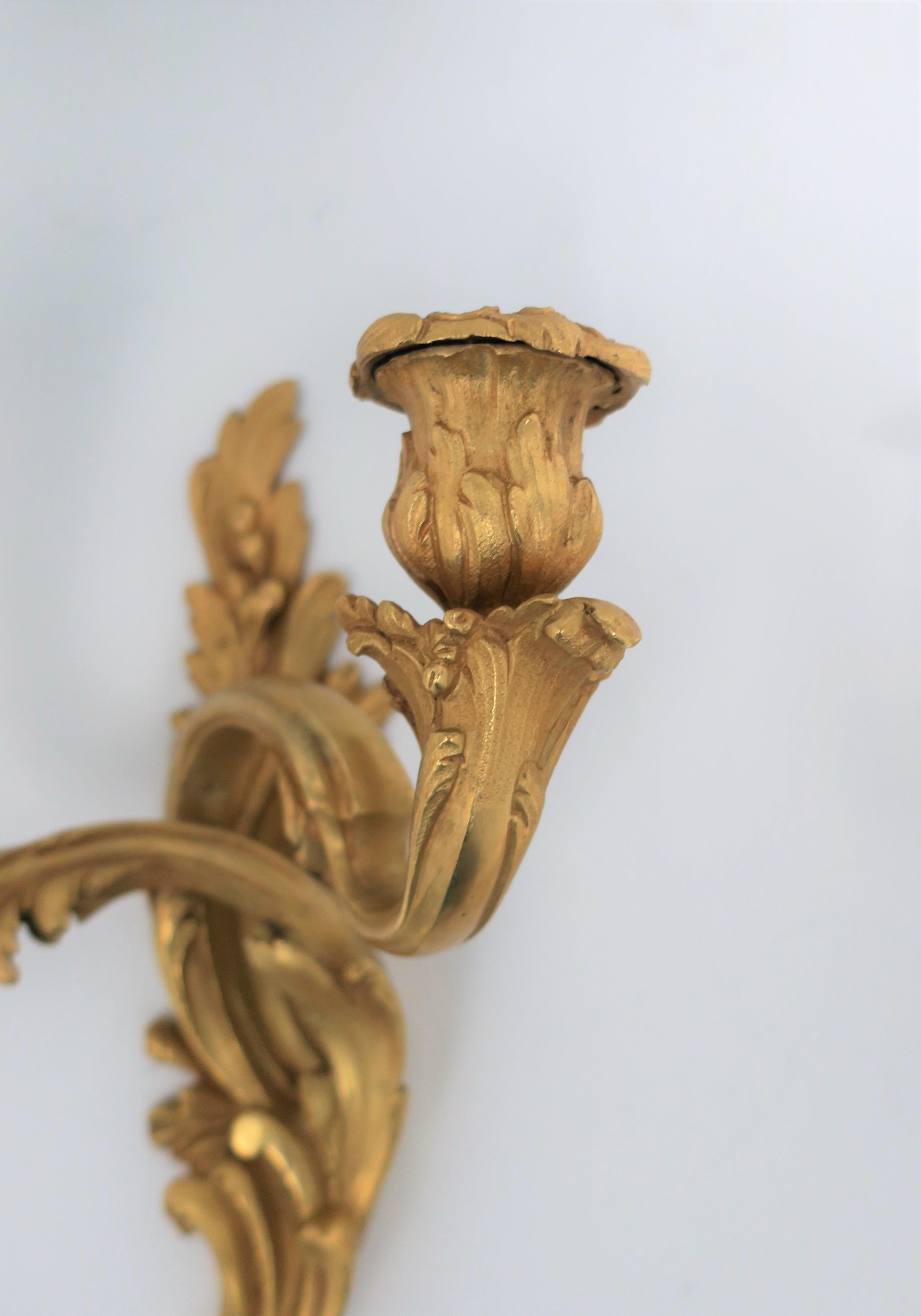 Pair of Dore Gold Gilt Bronze Rococo Candlestick Wall Sconces 2