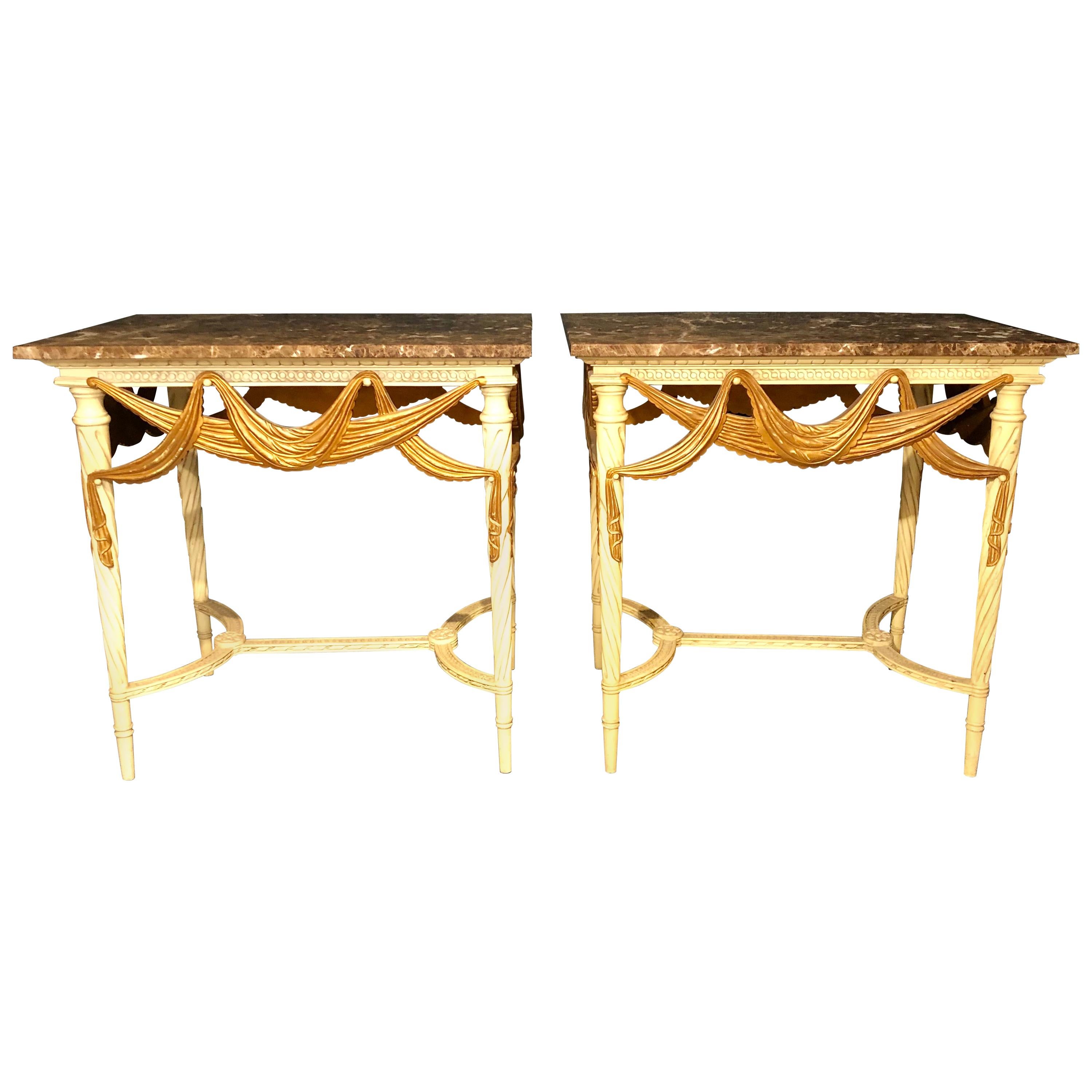 Pair of Dorothy Draper Console, Sofa, End Tables, Parcel Gilt & Paint Decorated
