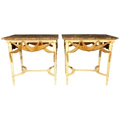 Vintage Dorothy Draper, Hollywood Regency, Console Tables, Painted Wood, Gilt, USA 1930s