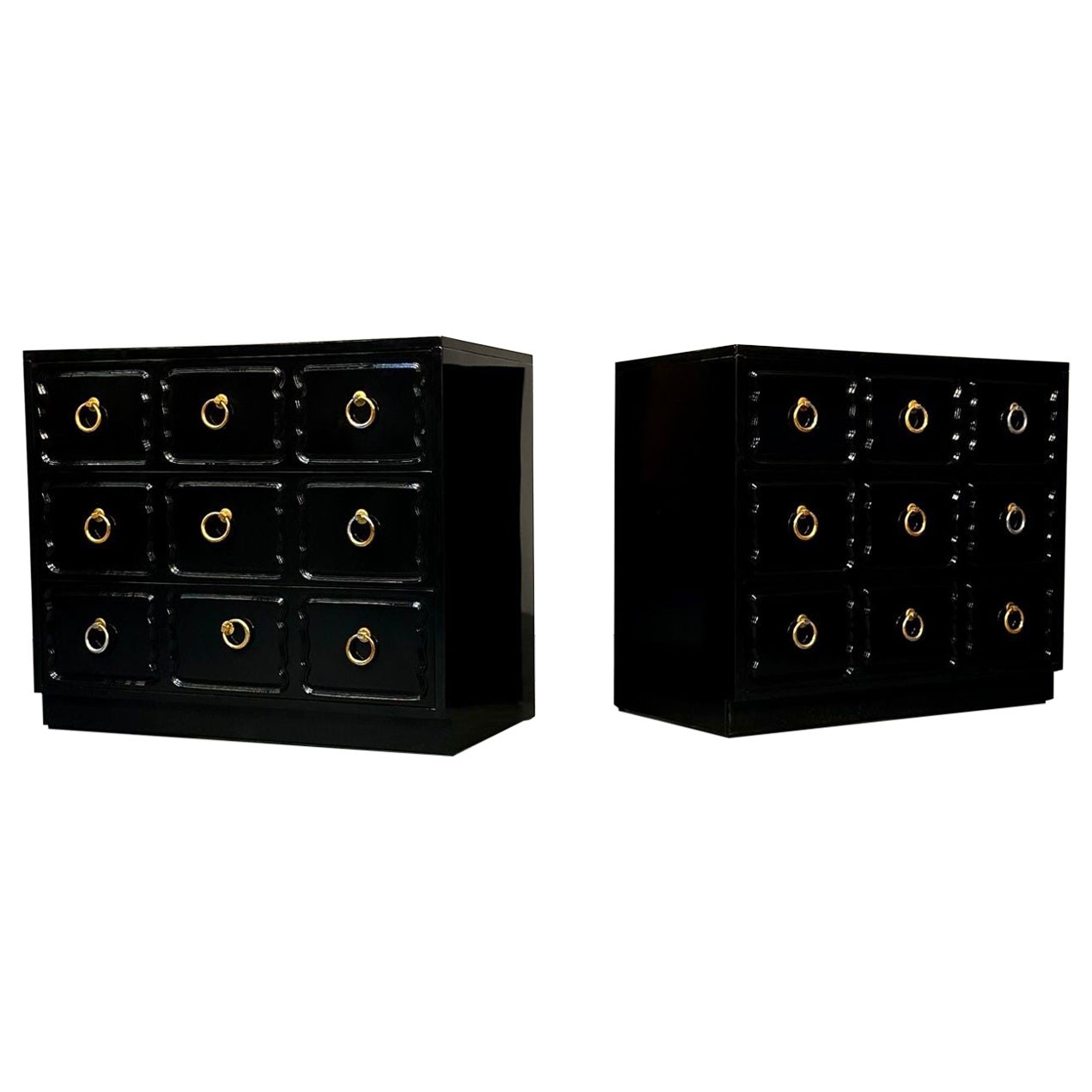 Paire de commodes Espana Dorothy Draper pour Heritage Style, tables de nuit, laque noire