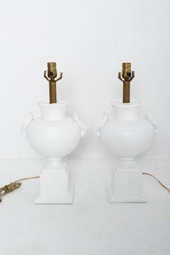 1950s White Plaster Table Lamps in the Style of Dorothy Draper