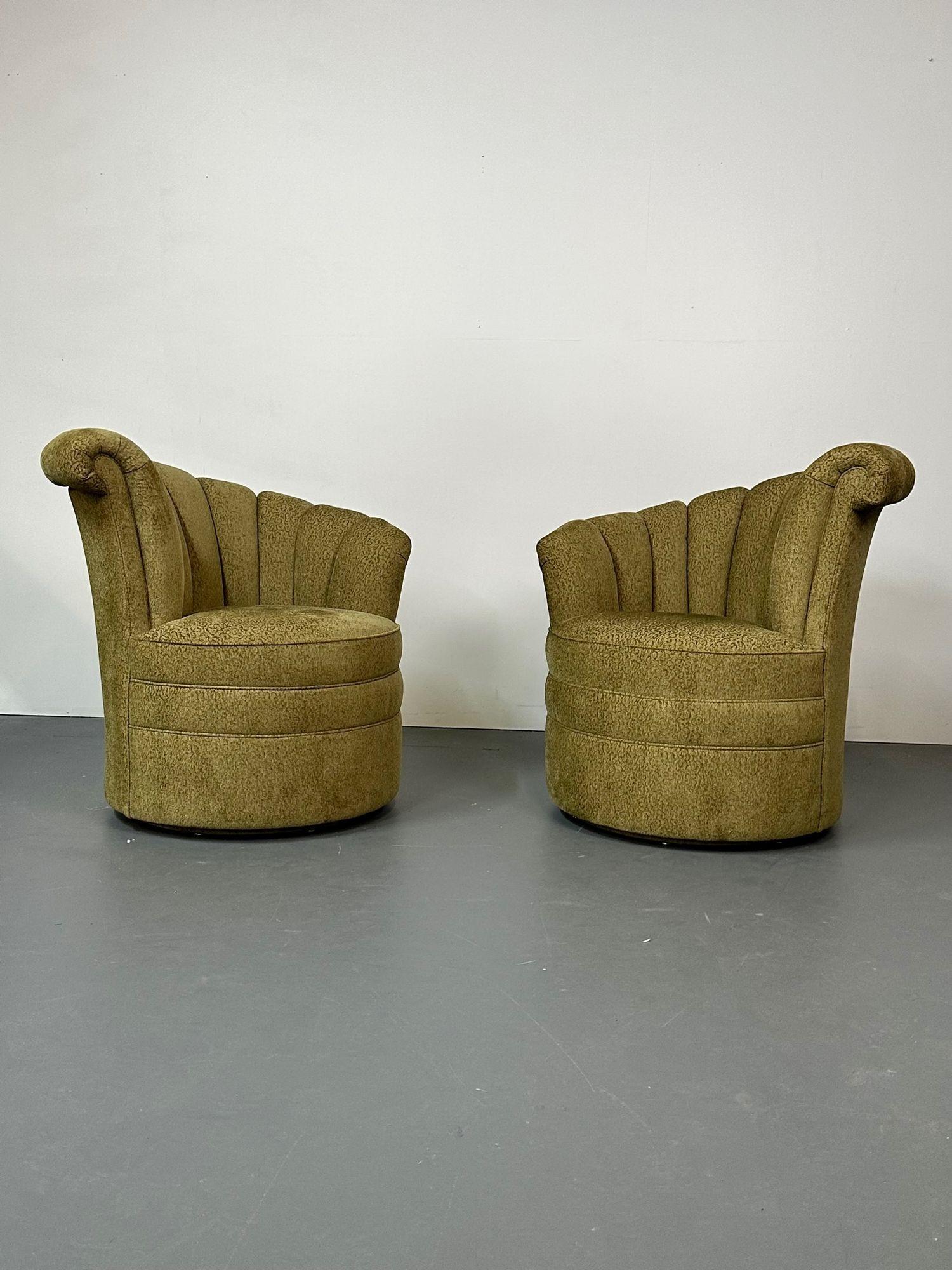 Pair Hollywood Regency Dorothy Draper Style Swivel / Accent chairs, Channel Back

Chic pair of swivel chairs in the style of traditional designer Dorothy Draper. The chairs have opposing channeled back in the art deco style. Similar in form to