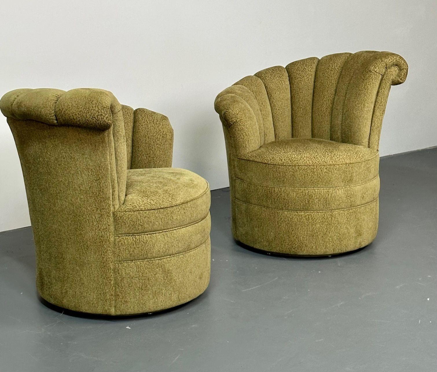 American Pair Dorothy Draper Style Swivel / Accent Chairs, Channel Back, Hollywood Regency