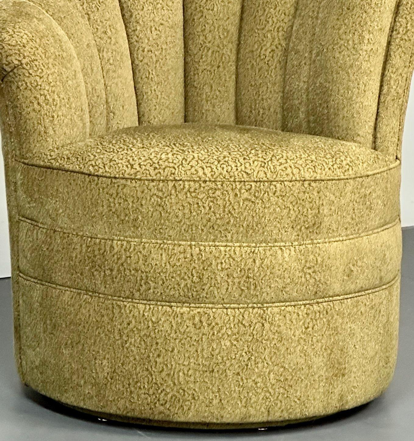 Fabric Pair Dorothy Draper Style Swivel / Accent Chairs, Channel Back, Hollywood Regency